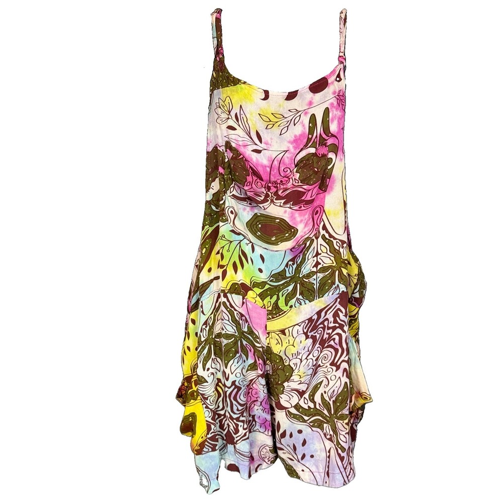 Lakhays Overalls Jumper M/L Boho Harem Romper Slouchy Floral Festival Sunsuit